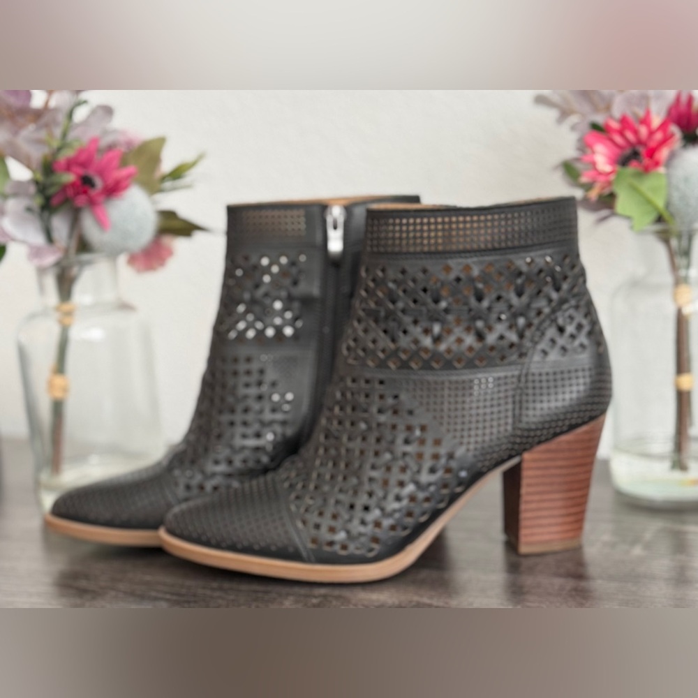 Franco Sarto Black Perforated Leather Ankle Boots - Picture 4 of 8